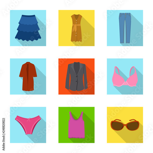 Vector design of woman and clothing sign. Set of woman and wear stock symbol for web.