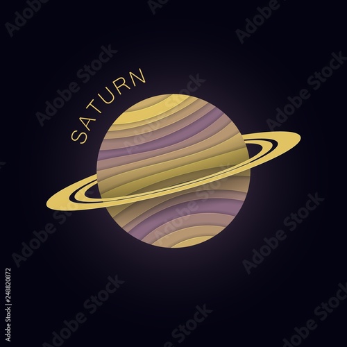 Saturn. Planet in paper cut style. Vector