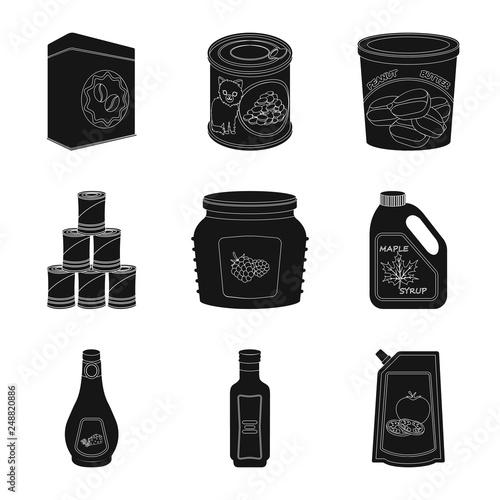 Vector design of can and food symbol. Collection of can and package stock vector illustration.