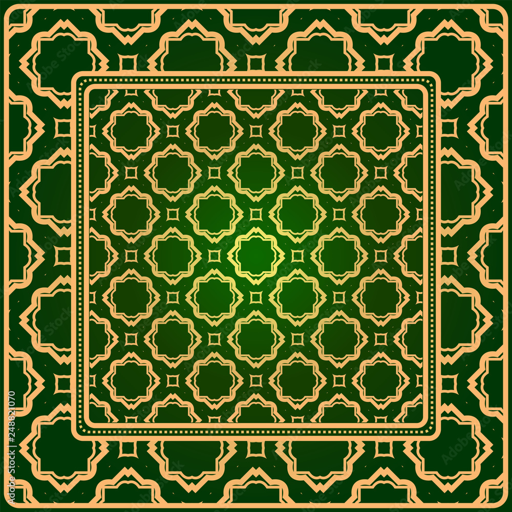 Obraz premium Luxury Fashion Design Print With Geometric Pattern. Vector Illustration. For Modern Interior Design, Fashion Textile Print, Wallpaper. Green gold color