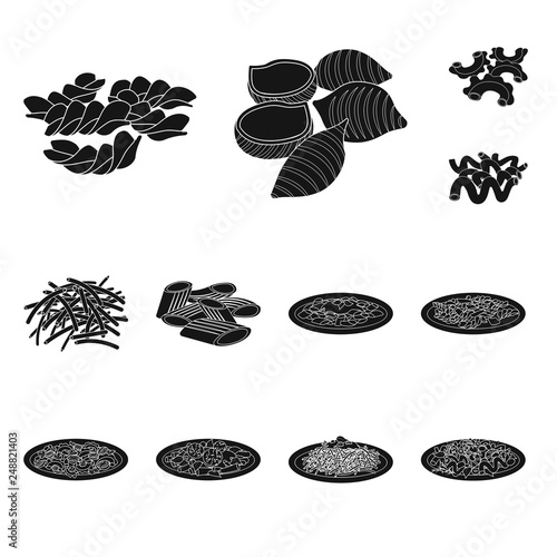 Vector design of pasta and carbohydrate sign. Set of pasta and macaroni vector icon for stock.