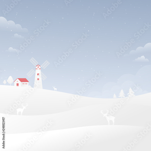 Windmill Snow Falling Landscape Landscape Falling Stars Nature Background