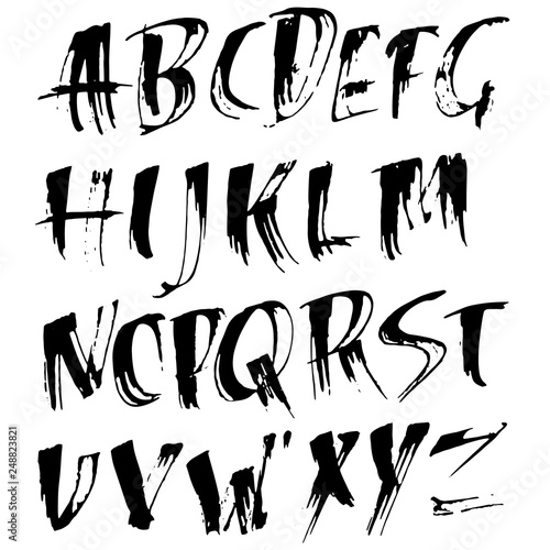 Grungy modern dry brush lettering. Handdrawn grunge ink font. Vector illustration.