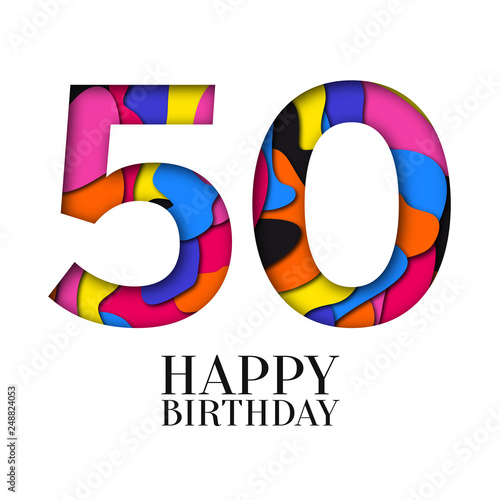 Number 50 Happy Birthday colorful paper cut out design