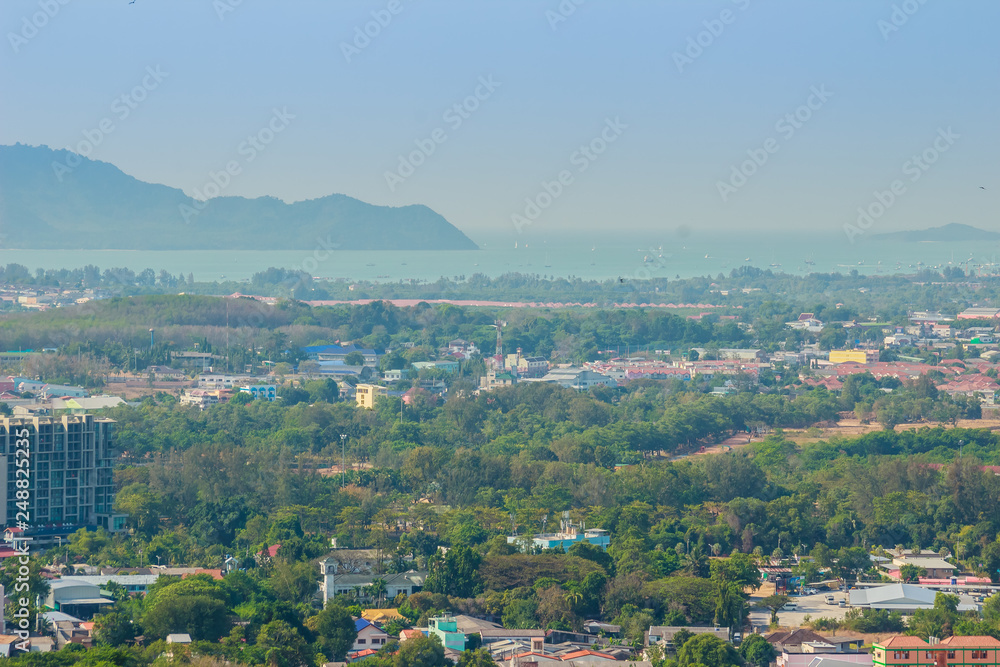 Beautiful landscape view of Phuket city from Khao Rang viewpoint, small hill in Phuket city, Thailand.