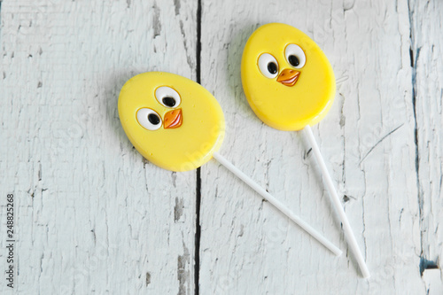 Lollipops candy as a chicken or egg