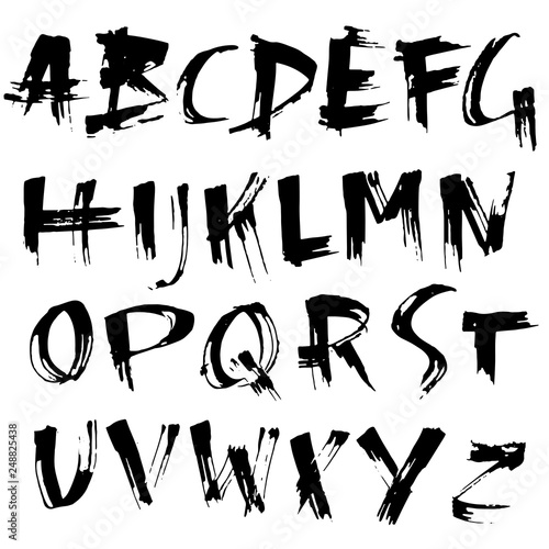 Grungy modern dry brush lettering. Handdrawn grunge ink font. Vector illustration.