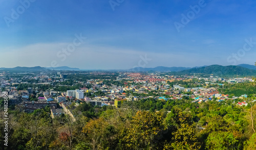 Beautiful panorama landscape in 180 degrees view of Phuket city from Khao Rang, small hill in Phuket, Thailand .