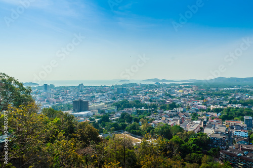 Beautiful landscape view of Phuket city from Khao Rang viewpoint, small hill in Phuket city, Thailand.