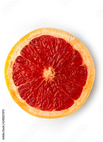 Pink ripe grapefruit slice on white isolated background 