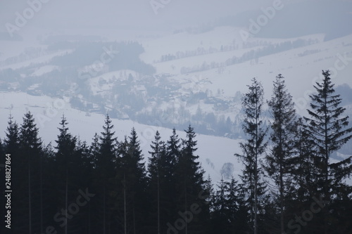 Fototapeta Naklejka Na Ścianę i Meble -  Winter, snowy, mountain landscape. Sudety Mountains