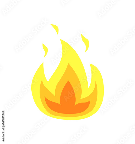 Burning flame tongues vector isolated icon. Yellow fire flames, hot campfire or bonfire, realistic flammable heat sparks, blazing flaming explosion of heat
