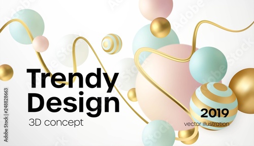 Flowing soft spheres. Abstract background with 3d geometric shapes. Modern cover design. Vector realistic illustration