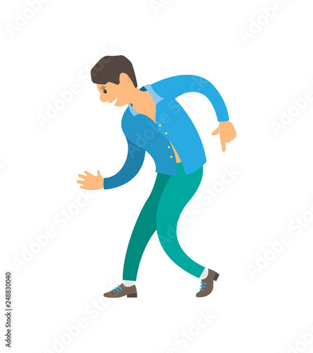 Dancer wearing suit dancing character isolated vector. Nightlife of man, male relaxing moving body on music. Person expressing himself in club dance