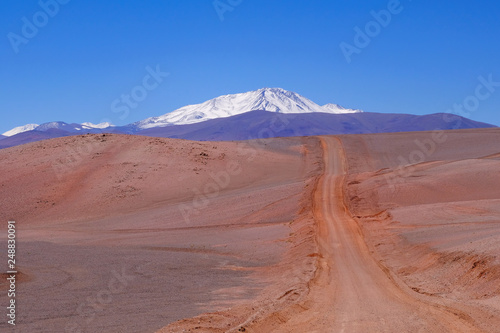 Beautiful Andes landscape and the road leading to Paso Pircas Negras mountain pass, Argentina to Chile, La Rioja, South America