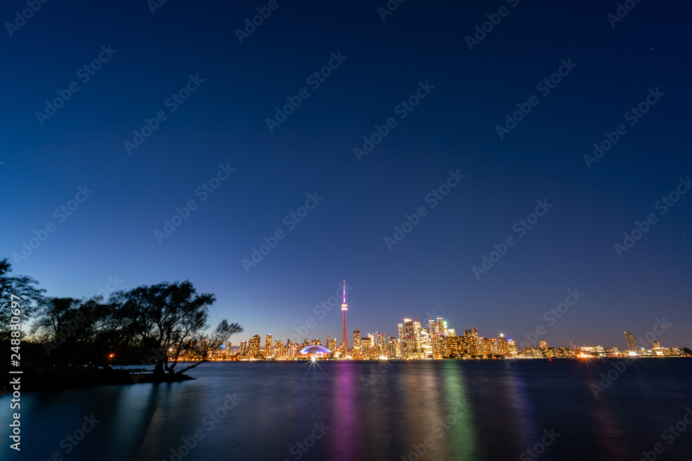 Sunset skyline of the Toronto city skyline with CN Tower