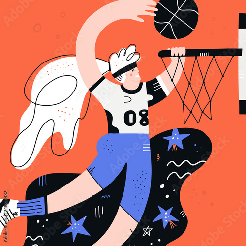 Female basketball flat hand drawn illustration