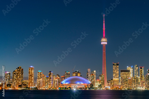 Sunset skyline of the Toronto city skyline with CN Tower
