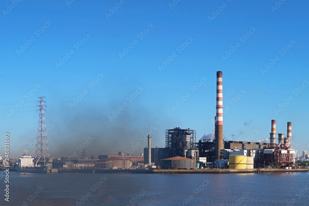 Largest thermoelectric power plant in Argentina, located on the coast of Buenos Aires, Puerto Madero harbor, Argentina
