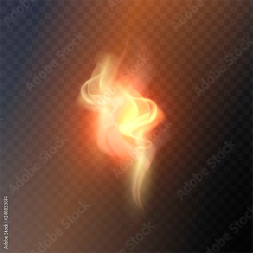 Vector eps 10 isolated transparent effect of realistic flame. Fire illustration, candle light, burning, hot, devouring element, bonfire, twinkle, combustion. torch, match