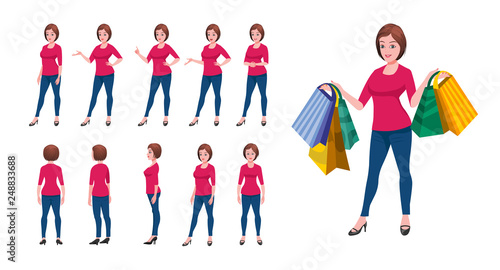 Shopping girl Character turnaround and poses.