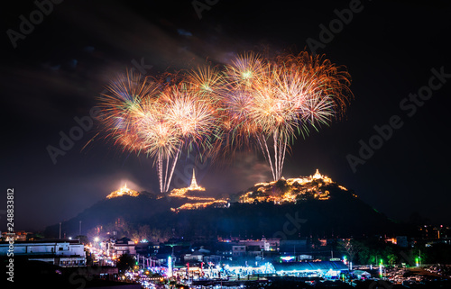 Light and fireworks show in Phra Nakhon Khiri Mountain festival on February at Phetchaburi province, Thailand. photo