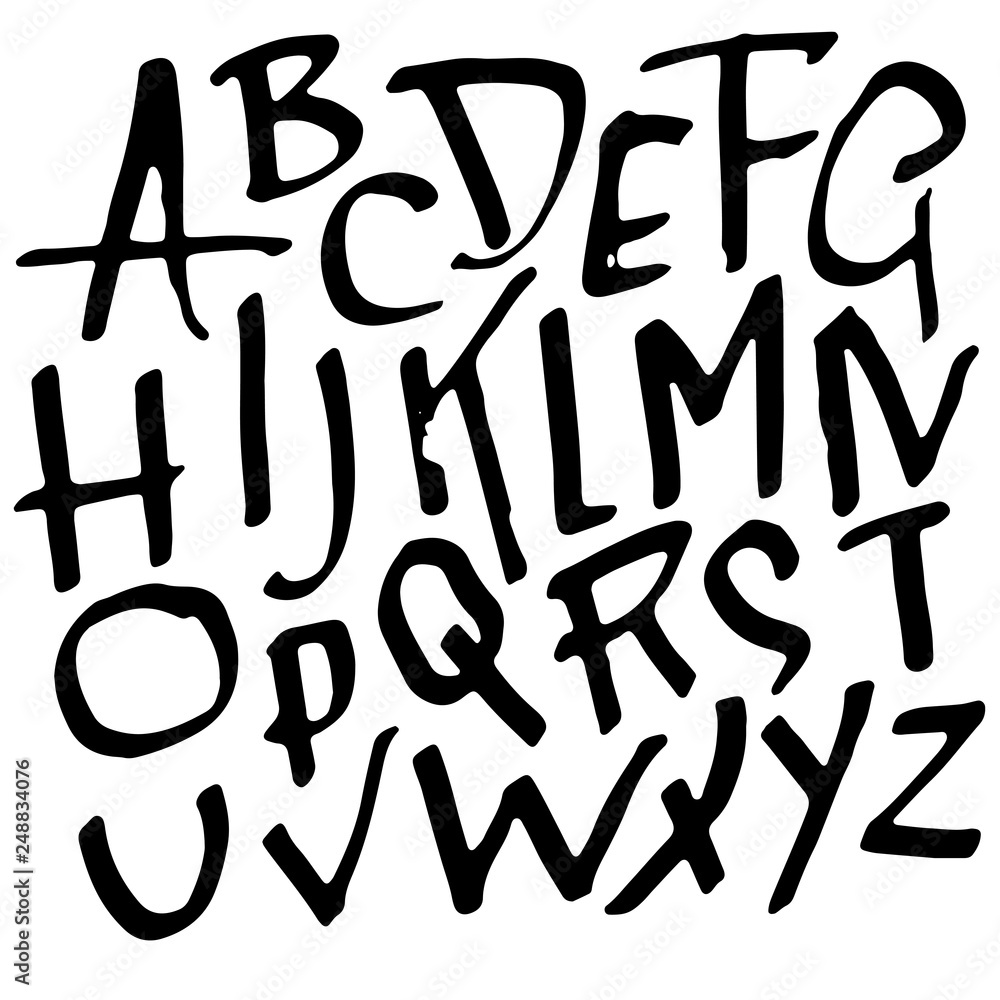 Simple alphabet letters. Handdrawn grunge ink font. Vector illustration.