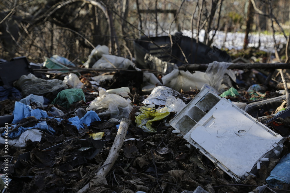 Environmental problems and nature pollution. Waste dumped in the city, an illegal social issue. Rubbish, garbage. Environmental problems and nature pollution. Waste dumped in the city, an illegal social issue. Rubbish, garbage.
