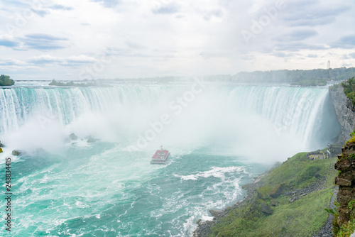 Close up of the beautiful Horseshoe Fall with ship nearby