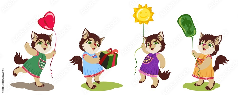 Obraz premium Little cat with the ballons and box