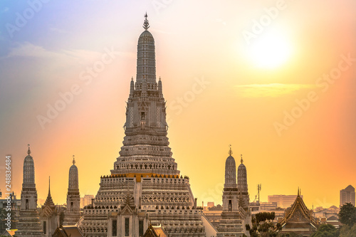 colorful fairytail sunset at thailand bangkok with a view on wat arun