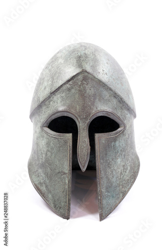 Brass Metal Saxon Antique Armor Helmet on White Background