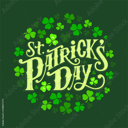 Happy St. Patrick's Day handwritten lettering quote for postcards, banners, invitation, posters, t-shirts. Vector illustration EPS 10.