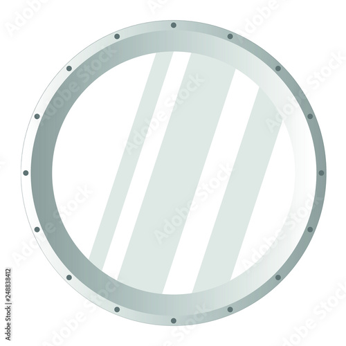Metal porthole with transparent glass. Place your design on separate layer under the window. Vector illustration.