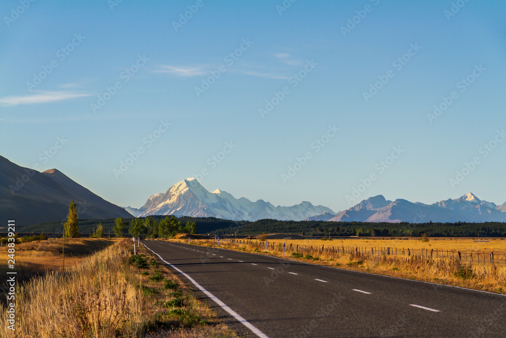 Long distance road to Mount Cook, New Zealand