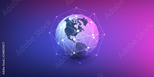      Cloud Computing and Networks Concept with Earth Globe - Abstract Global Digital Connections, Technology Background, Creative Design Element Template 