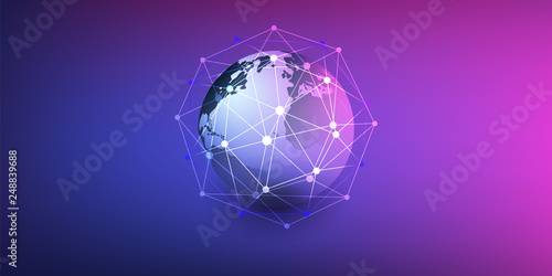      Cloud Computing and Networks Concept with Earth Globe - Abstract Global Digital Connections, Technology Background, Creative Design Element Template 