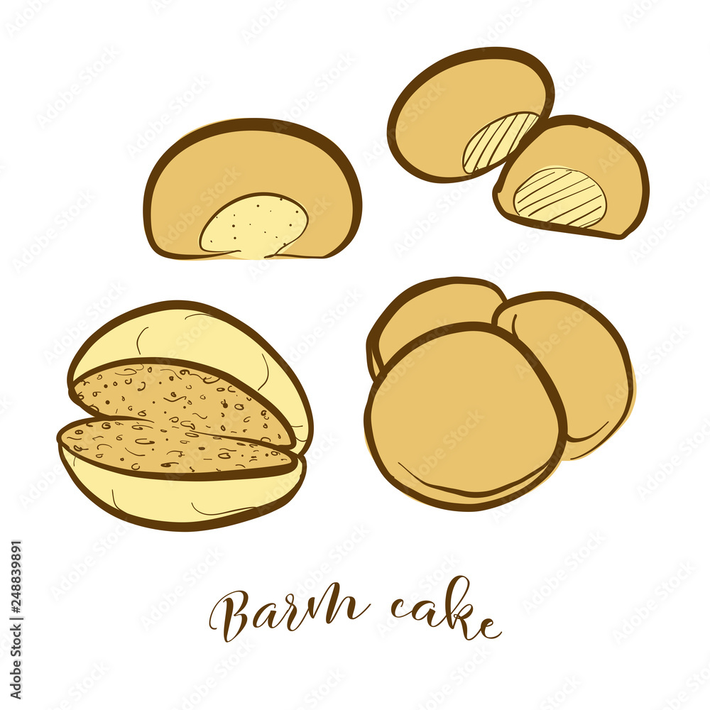 Colored sketches of Barm cake bread Colored sketches of Barm cake bread