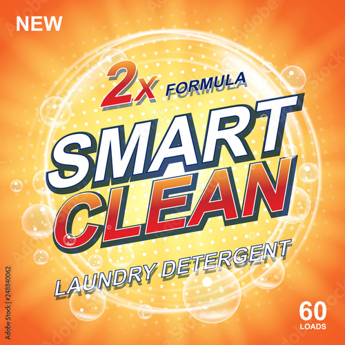 Toilet or bathroom tub soap cleanser banner ads. Laundry detergent orange Template. Washing Powder or Liquid Laundry Detergents Package design. Vector illustration