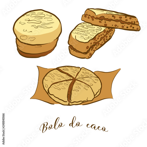 Colored sketches of Bolo do caco bread