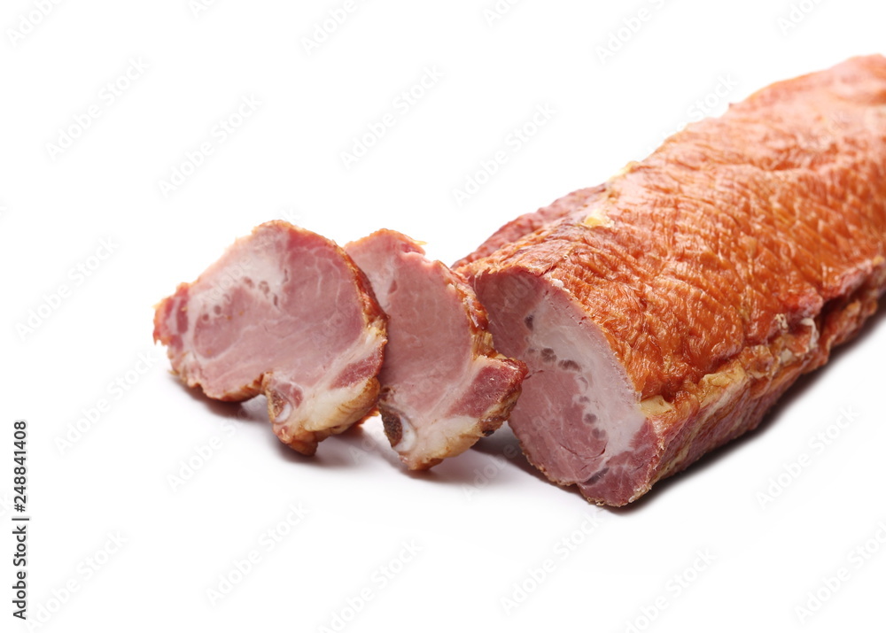 Traditional cured, smoked meat isolated on white background Traditional cured, smoked meat isolated on white background