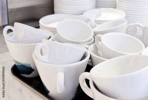 white tea cups in a cafe