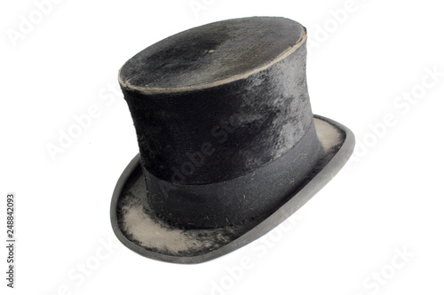 Fényképezés Vintage Antique Black Top Hat on White Background