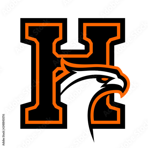 Letter H with eagle head. Great for sports logotypes and team mascots. 