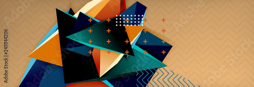 3d triangular shapes geometric background. Origami style pattern with triange shapes for decorative design. Poster design. Line design. Modern presentation template