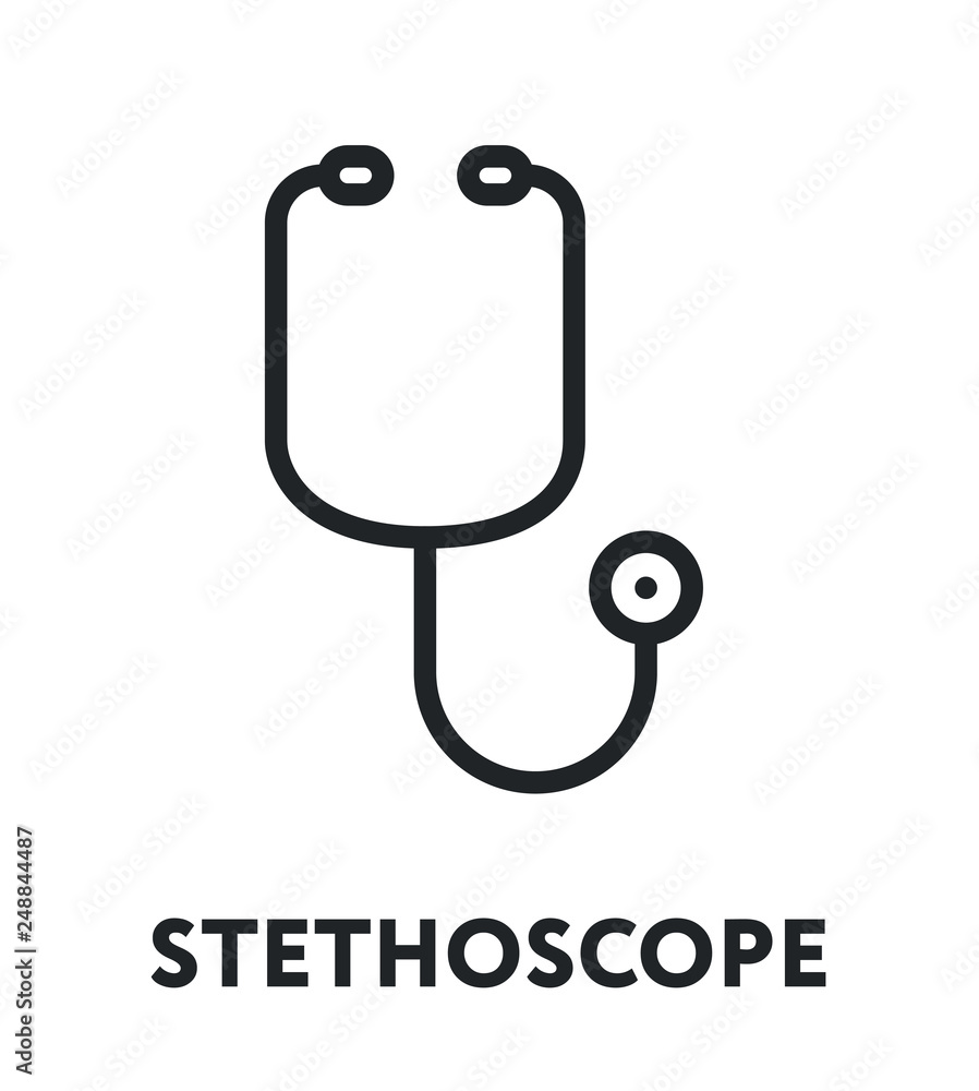 Stethoscope Doctor Device. Vector Flat Line Stroke Icon Stethoscope Doctor Device. Vector Flat Line Stroke Icon