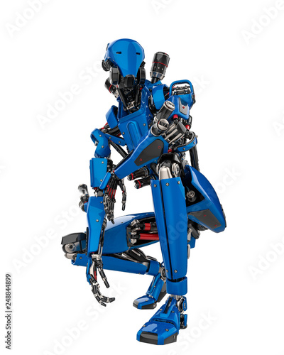 Obraz na płótnie mega blue robot super drone in a white background