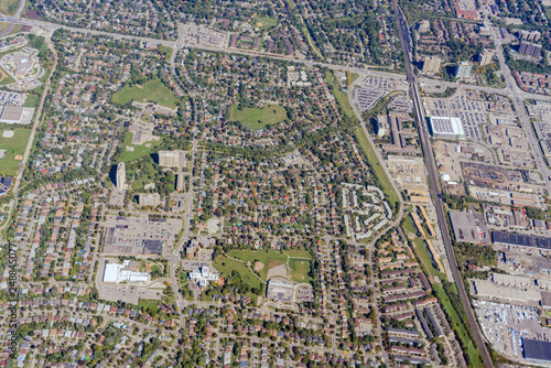 Aerial view of the Mississauga area cityscape