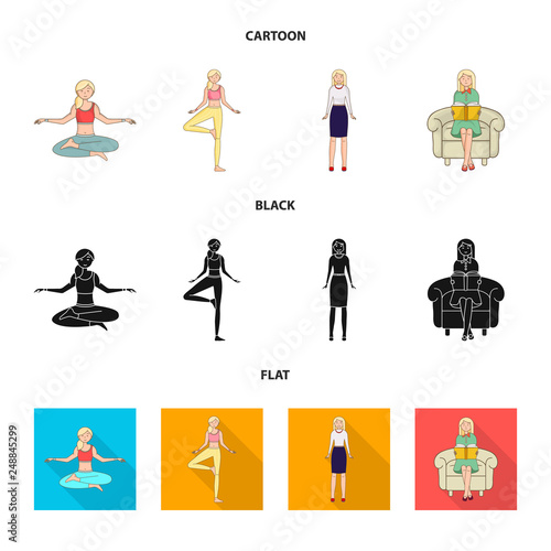 Vector design of posture and mood icon. Collection of posture and female stock vector illustration.