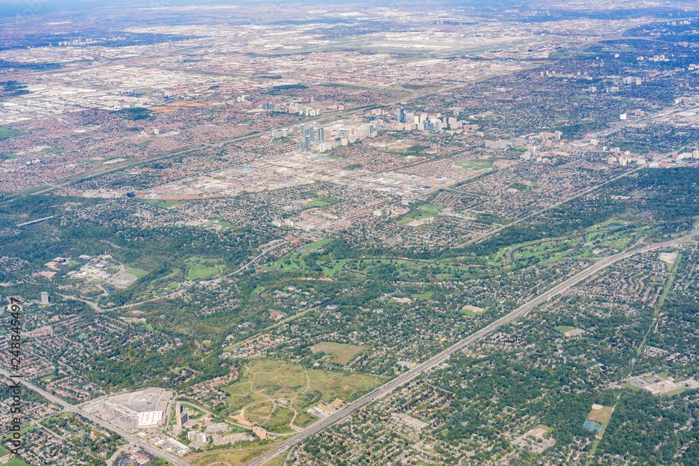 Aerial view of the Mississauga area cityscape